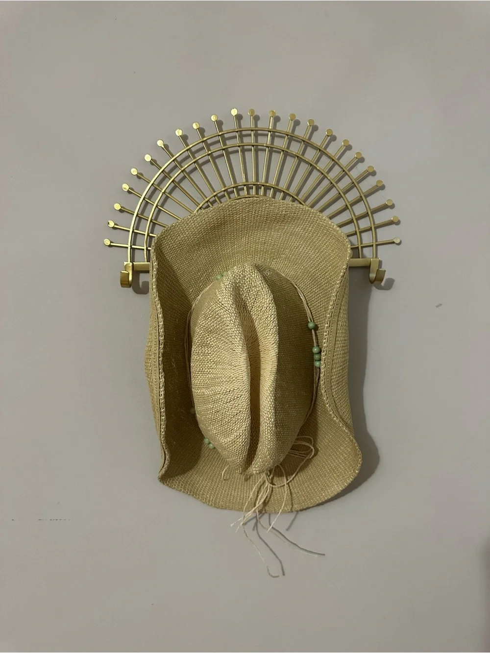 Universal Thread Natural Straw Hat with Light Green Bead Trim